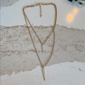 Park Lane Gold Layered Necklace with Crystal Pendants